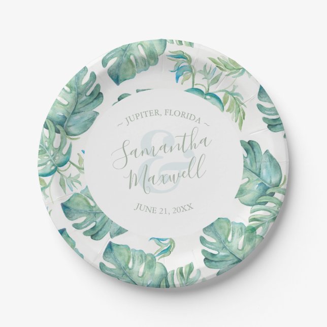 Assiettes En Carton Plaques de papier Mariage de verdure tropicale (Devant)