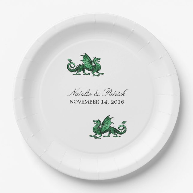 Assiettes En Carton Plaques de papier Mariage Dragon Vert (Devant)