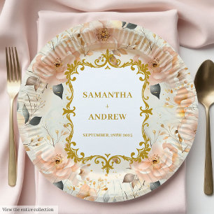 Assiettes En Carton Plaques de papier Mariage en or brillant romantiqu