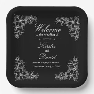Assiettes En Carton Plaques de papier Mariage Floral Orné Blanc