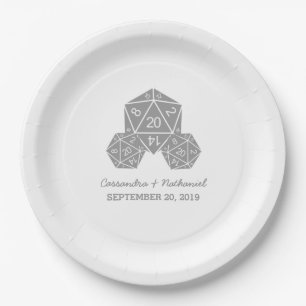 Assiettes En Carton Plaques de papier Mariage gris D20 dés