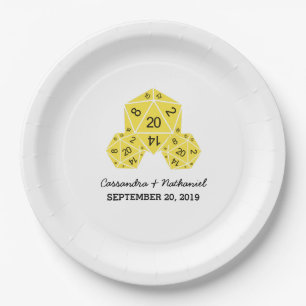 Assiettes En Carton Plaques de papier Mariage jaune D20 dés