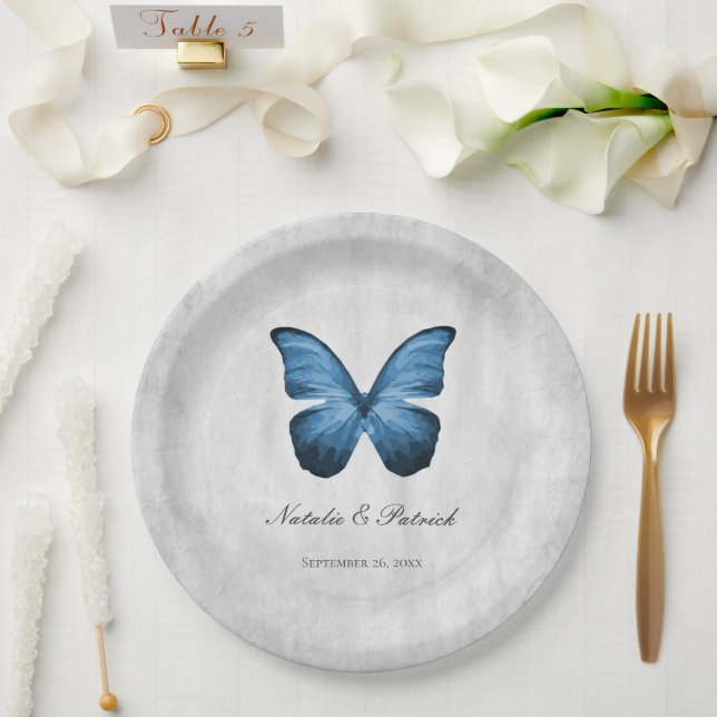 Assiettes En Carton Plaques de papier Mariage papillon bleu (Mariage)