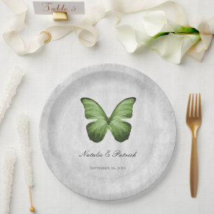 Assiettes En Carton Plaques de papier Mariage papillon vert