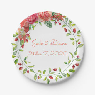 Assiettes En Carton Plaques de papier Mariage rose et rose