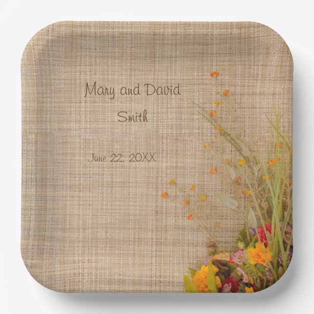 Assiettes En Carton Plaques de papier Mariage Rustique Fleurs d'automn (Recto)