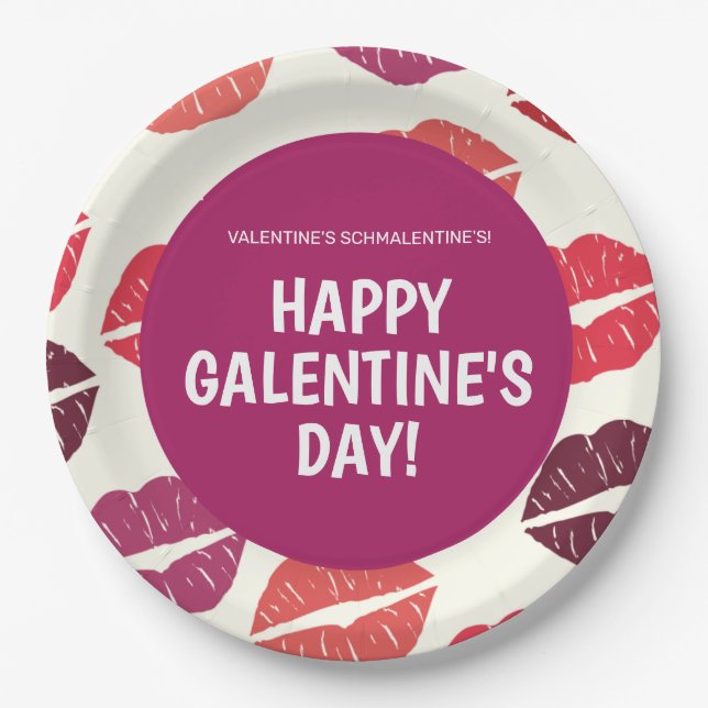 Assiettes En Carton Plaques de papier modernes Lipstick Galentine's Da (Devant)