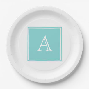 Assiettes En Carton Plaques de papier Monogramme Carré Turquoise