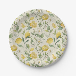 Assiettes En Carton Plaques de papier Motif citrons et fleurs