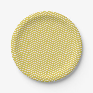 Assiettes En Carton Plaques de papier Motif jaune et blanc Chevron