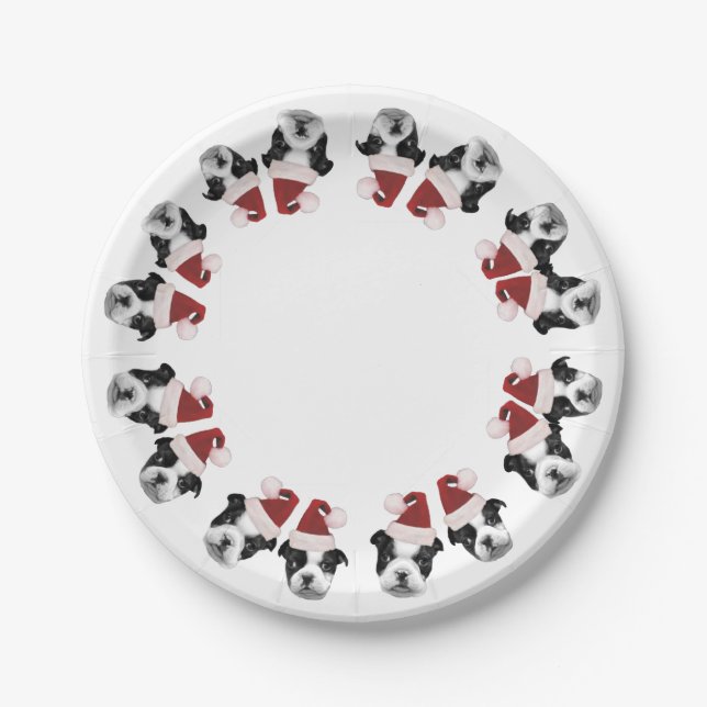 Assiettes En Carton Plaques de papier Noël Boston Terriers (Devant)