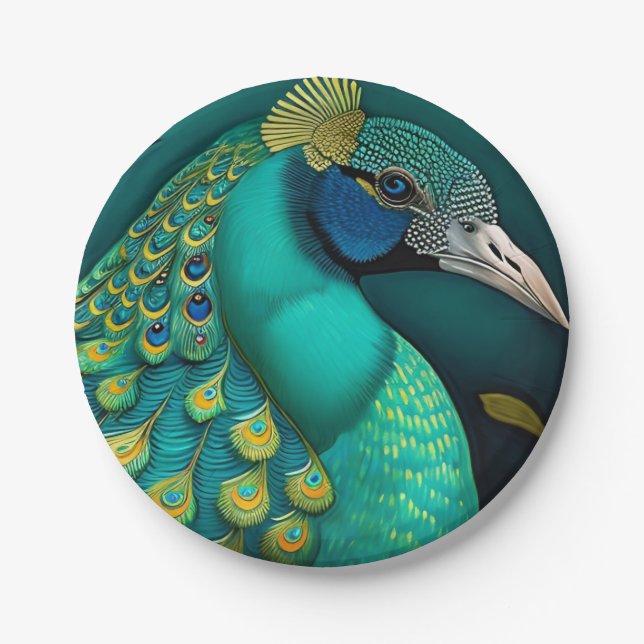 Assiettes En Carton Plaques de papier Peacock turquoises (Devant)