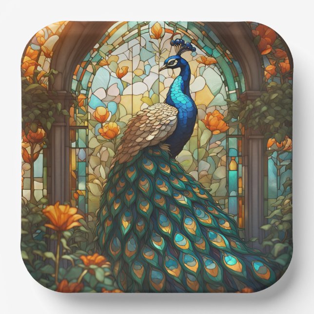Assiettes En Carton Plaques de papier Peacock Vibrantes : L'Élégante T (Recto)
