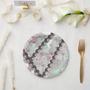 Assiettes En Carton Plaques de papier perles et fleurs