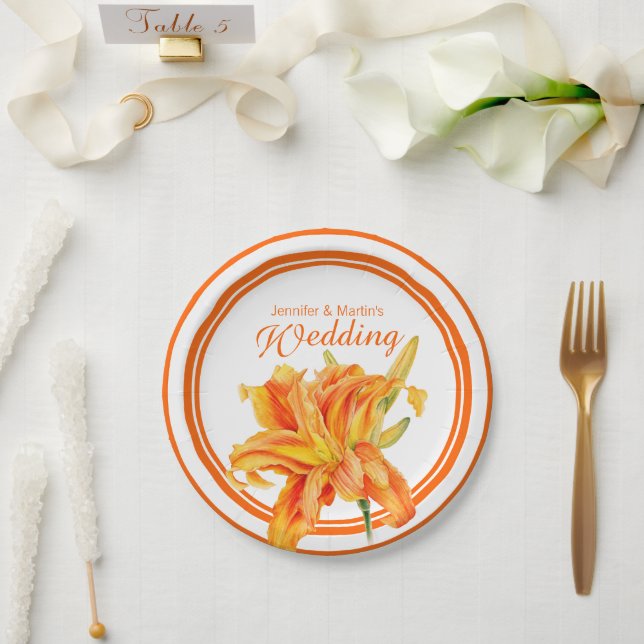 Assiettes En Carton Plaques de papier personnalisé d'aquarelle orange (Mariage)