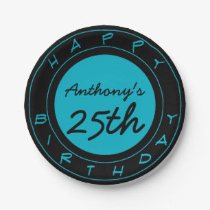 Assiettes En Carton Plaques de papier personnalisées Blue 25th Birthd