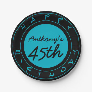 Assiettes En Carton Plaques de papier personnalisées Blue 45th Birthd