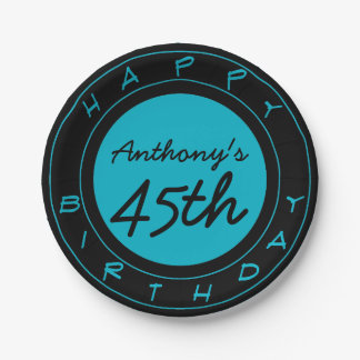 Assiettes En Carton Plaques de papier personnalisées Blue 45th Birthda