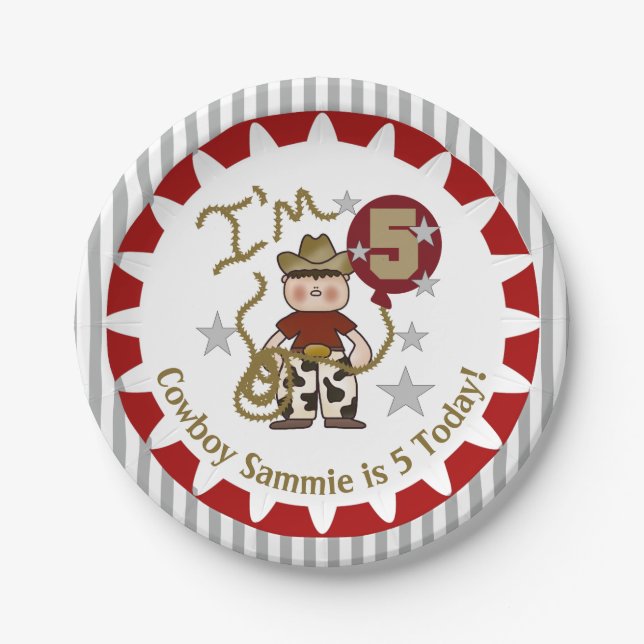 Assiettes En Carton Plaques de papier personnalisées Cowboy 5th Birthd (Devant)