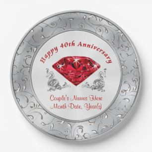 Assiettes En Carton Plaques de papier personnalisées datant du 40e an