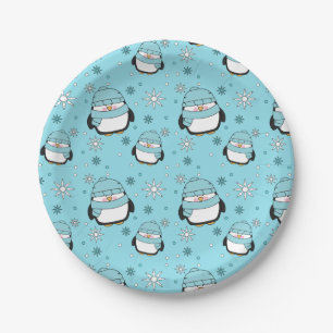 Assiettes En Carton Plaques de papier Pingouins d'hiver 7 po