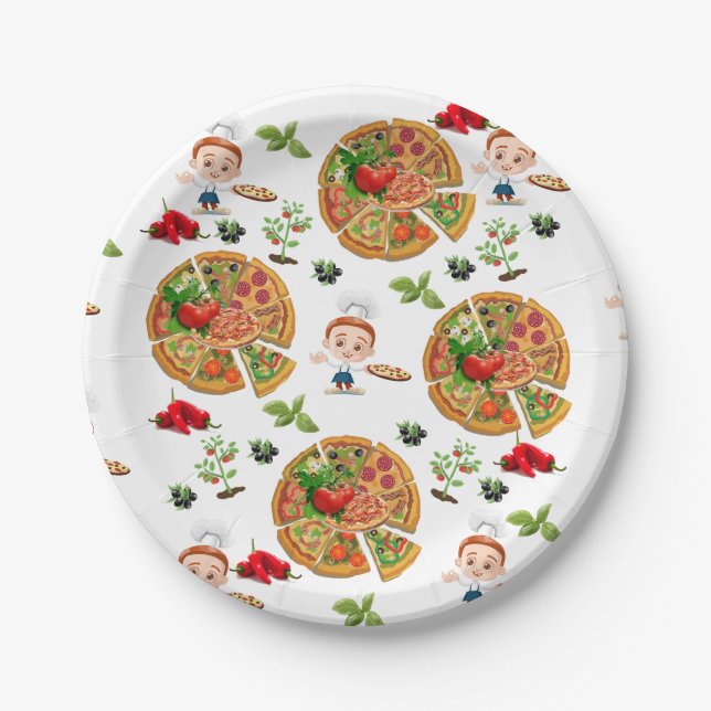 Assiettes En Carton Plaques de papier, Pizza Party (Devant)