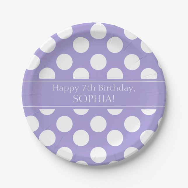 Assiettes En Carton Plaques de papier Polka violet et blanc (Devant)