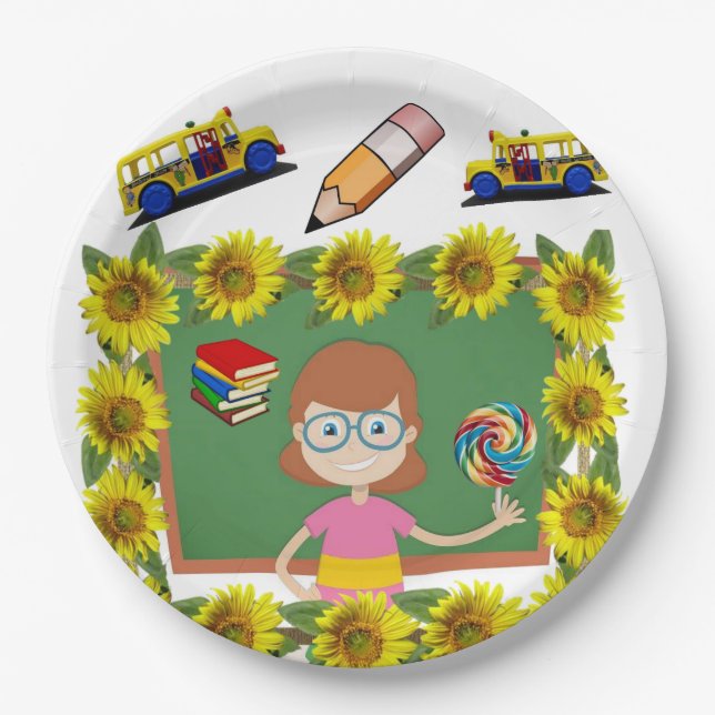Assiettes En Carton Plaques de papier pour enseignant de tournesol (Devant)