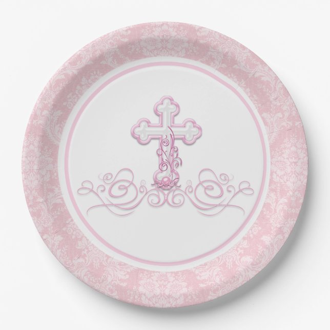 Assiettes En Carton Plaques de papier pour fille Baptême (Devant)