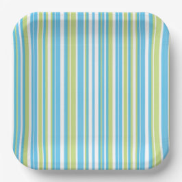Assiettes En Carton Plaques de papier rayé bleu et vert citron