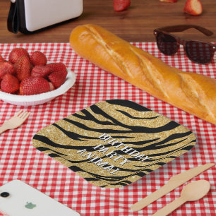 Assiettes En Carton Plaques de papier rayé de tigre noir et or