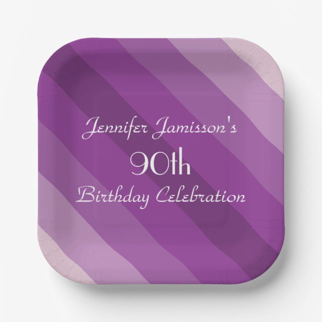 Assiettes En Carton Plaques de papier rayé violet, 90e anniversaire (Recto)