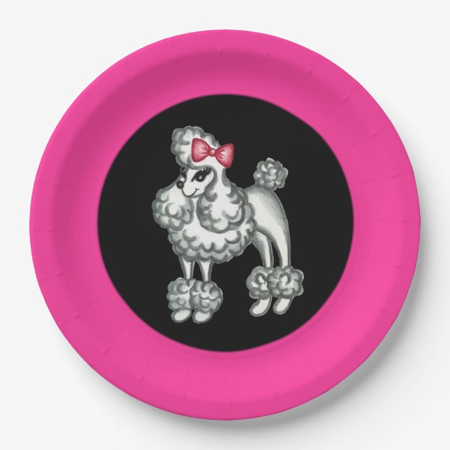 Assiettes En Carton Plaques de papier Retro Poodle Party (Devant)