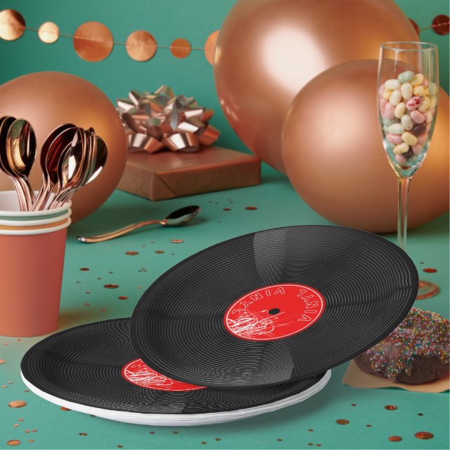 Assiettes En Carton Plaques de papier Retro Vinyl - Élégante Vibe (Multi)