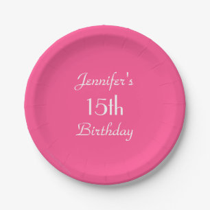 Assiettes En Carton Plaques de papier rose chaud, 15e anniversaire