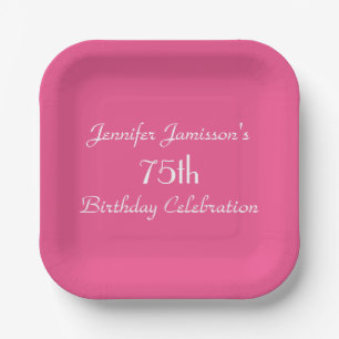 Assiettes En Carton Plaques de papier rose chaud, 75e anniversaire