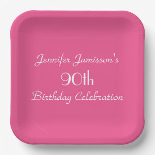 Assiettes En Carton Plaques de papier rose chaud, 90e anniversaire