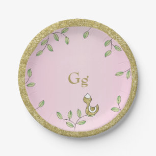Assiettes En Carton Plaques de papier rose "Oiseaux d'or"