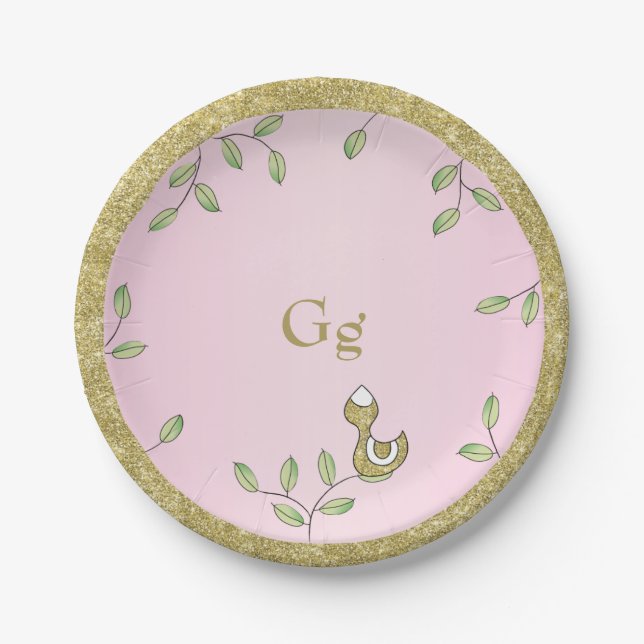 Assiettes En Carton Plaques de papier rose "Oiseaux d'or" (Devant)