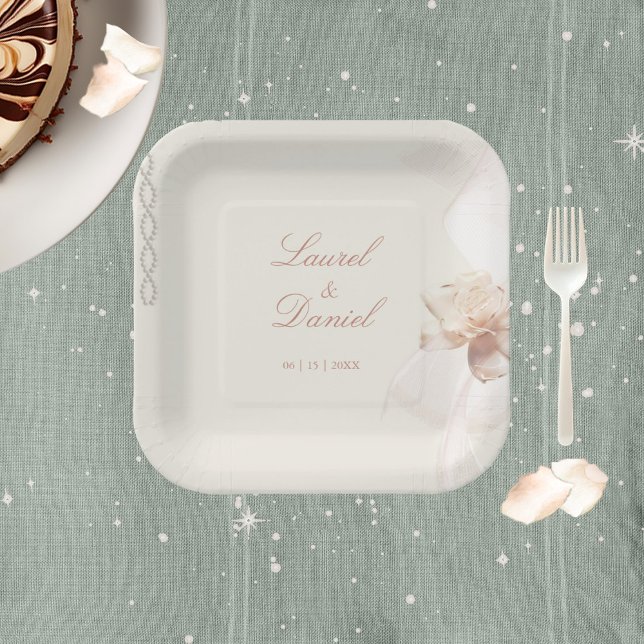 Assiettes En Carton Plaques de papier Rose romantique (Créateur téléchargé)