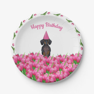 Assiettes En Carton Plaques de papier rose Tulip Dachshund
