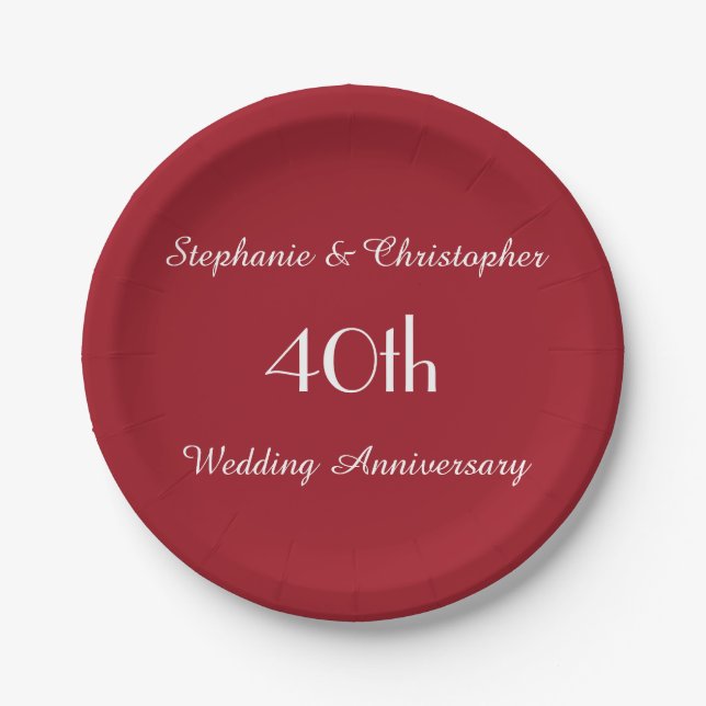 Assiettes En Carton Plaques de papier rouge Ruby 40e anniversaire Mari (Devant)