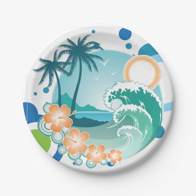 Assiettes En Carton Plaques de papier Surf de l'île (Devant)