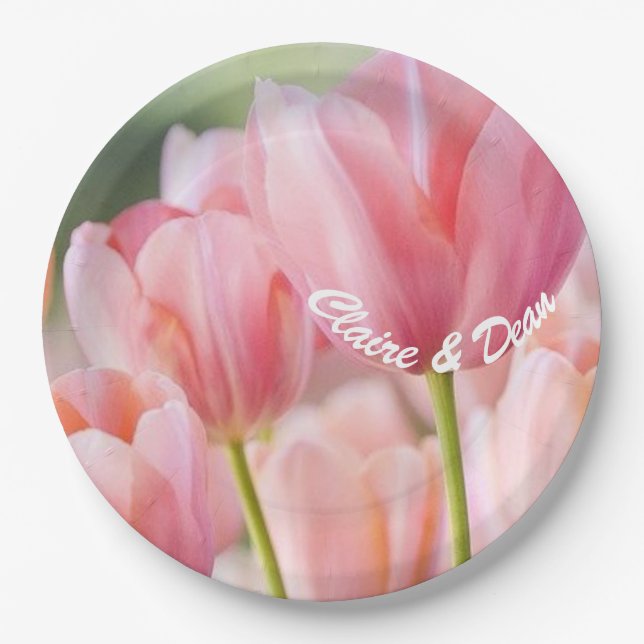Assiettes En Carton Plaques de papier Tulipe rose personnalisées (Devant)
