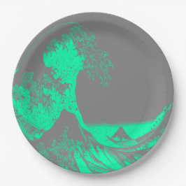 Assiettes En Carton Plaques de papier vert et gris de la Grande vague