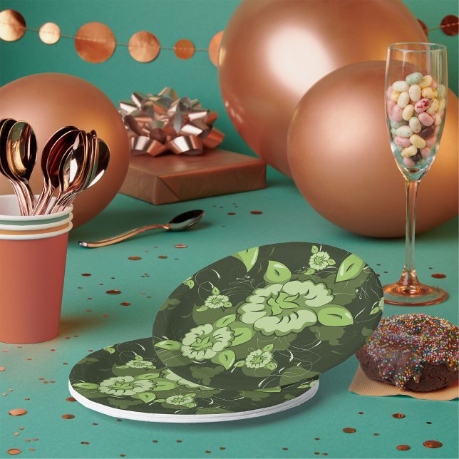 Assiettes En Carton Plaques de papier vert floral (Créateur téléchargé)