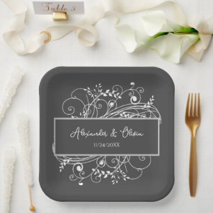 Assiettes En Carton Plaques de papier Wedding shower Gris