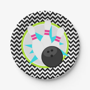 Assiettes En Carton Plaques de partie papier Neon Chevron Bowling