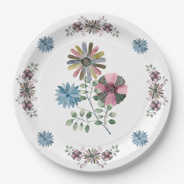 Assiettes En Carton Plaques de pique-nique - Fleurs (Devant)
