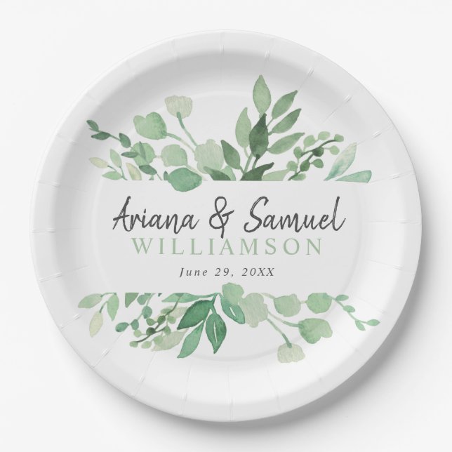 Assiettes En Carton Plaques de réception de mariage verdoyantes (Devant)